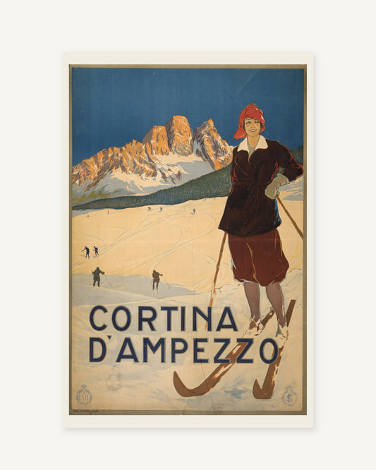 Cortina d'Ampezzo vintage travel poster (1920) - full print with white border