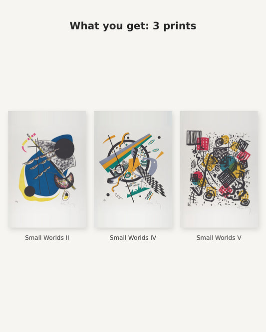 What you get: 3 prints - Small Worlds II, Small Worlds IV, Small Worlds V by Wassily Kandinsky (1922)