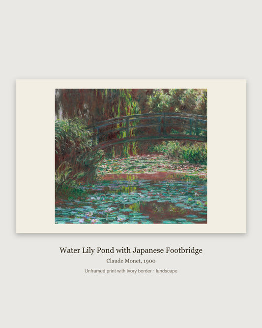 Monet Japanese Footbridge print, full painting with ivory border, unframed landscape