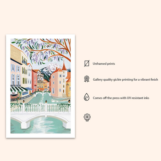 Annecy France Travel Art Print, European City Wall Art Poster, Vintage Home Decor, Unframed