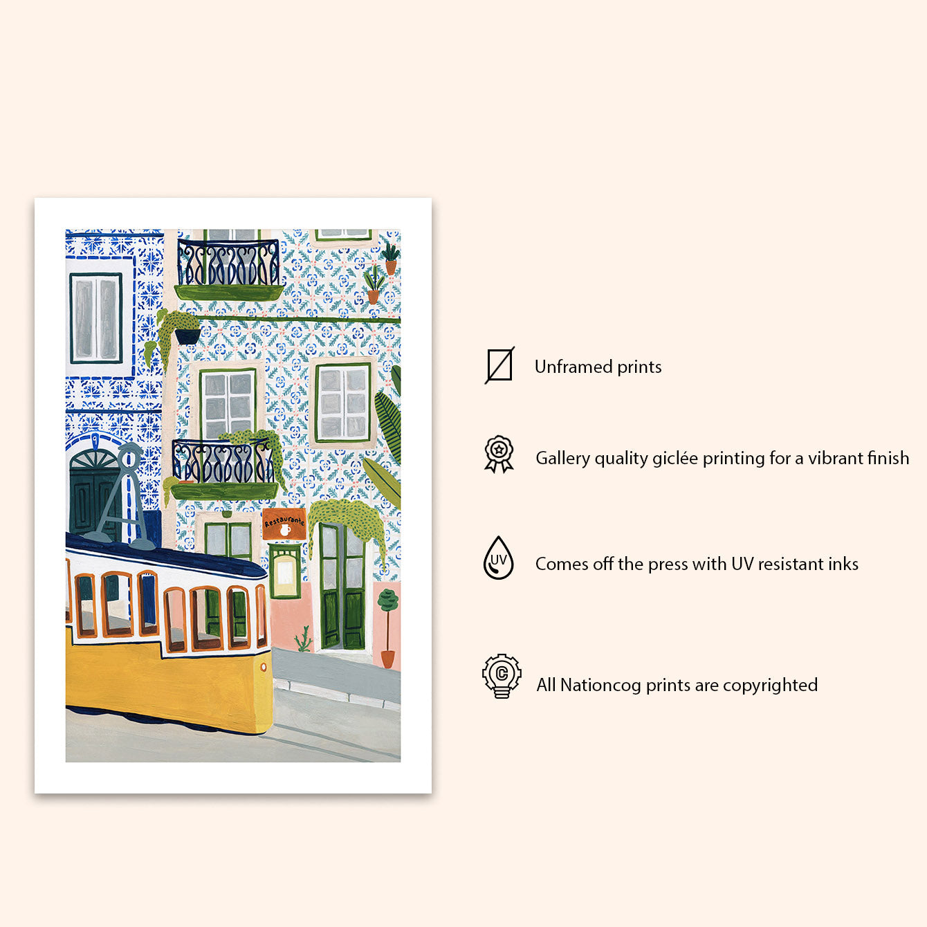 Lisbon Portugal Art Print - Travel Poster, Europe Print, Home Decor (Unframed)