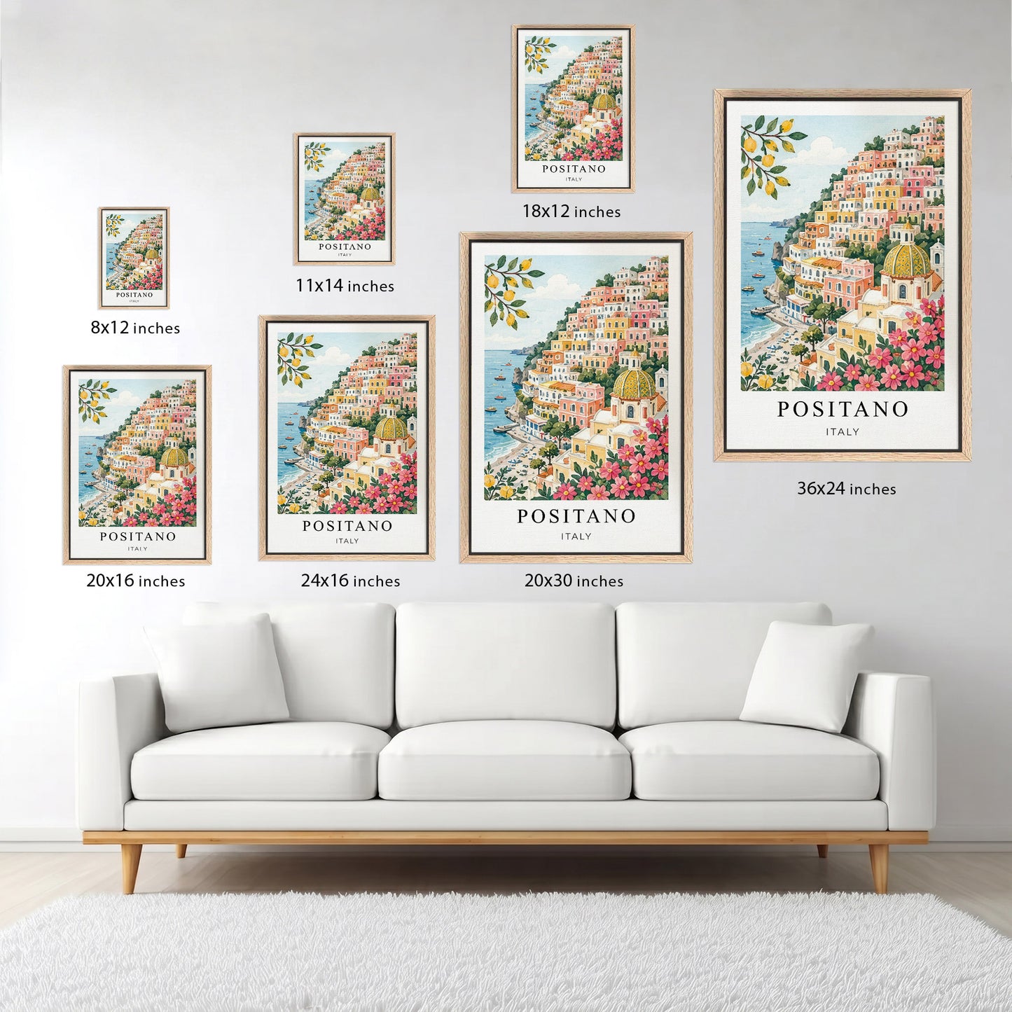 Positano Canvas Wall Art – Amalfi Coast Decor, Italy Coastal Village Artwork