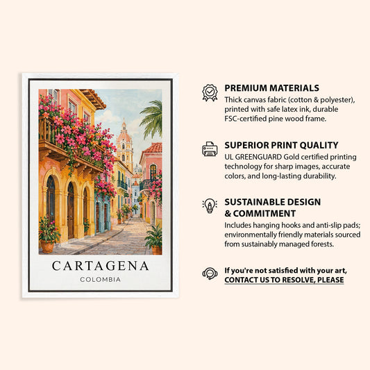 Cartagena Canvas Wall Art – Colombia Travel Decor, Colorful Colonial City Artwork