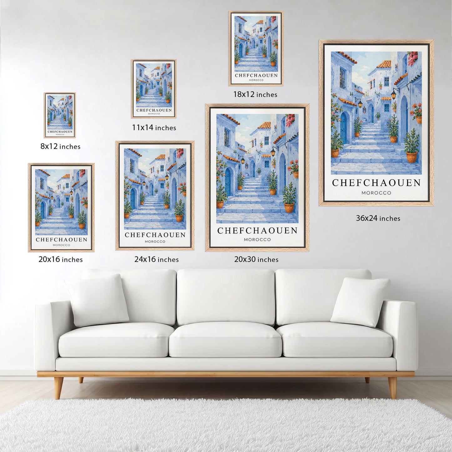 Chefchaouen Canvas Wall Art – Morocco Blue City Decor, Mediterranean Travel Artwork
