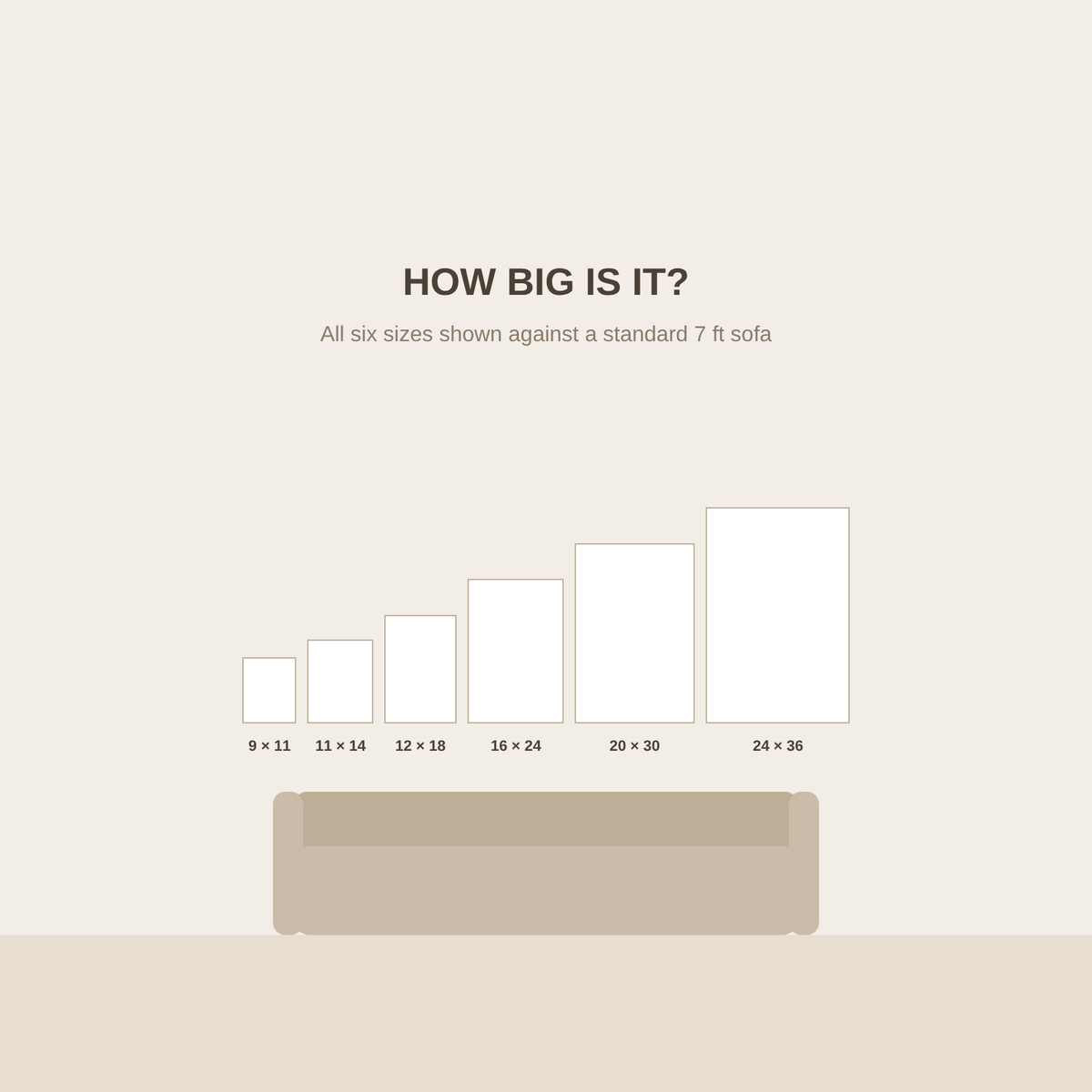 How big is it - all six print sizes compared against a 7 foot sofa