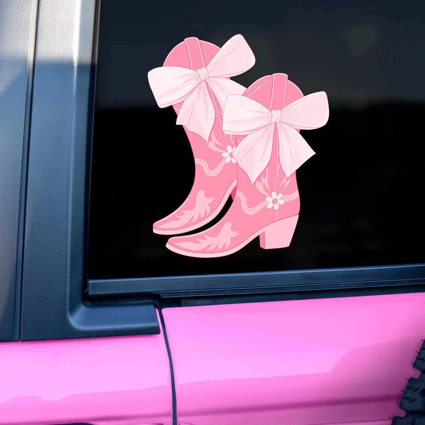 Flower Boots Car Decal — Cute Pink Bow Vinyl Sticker