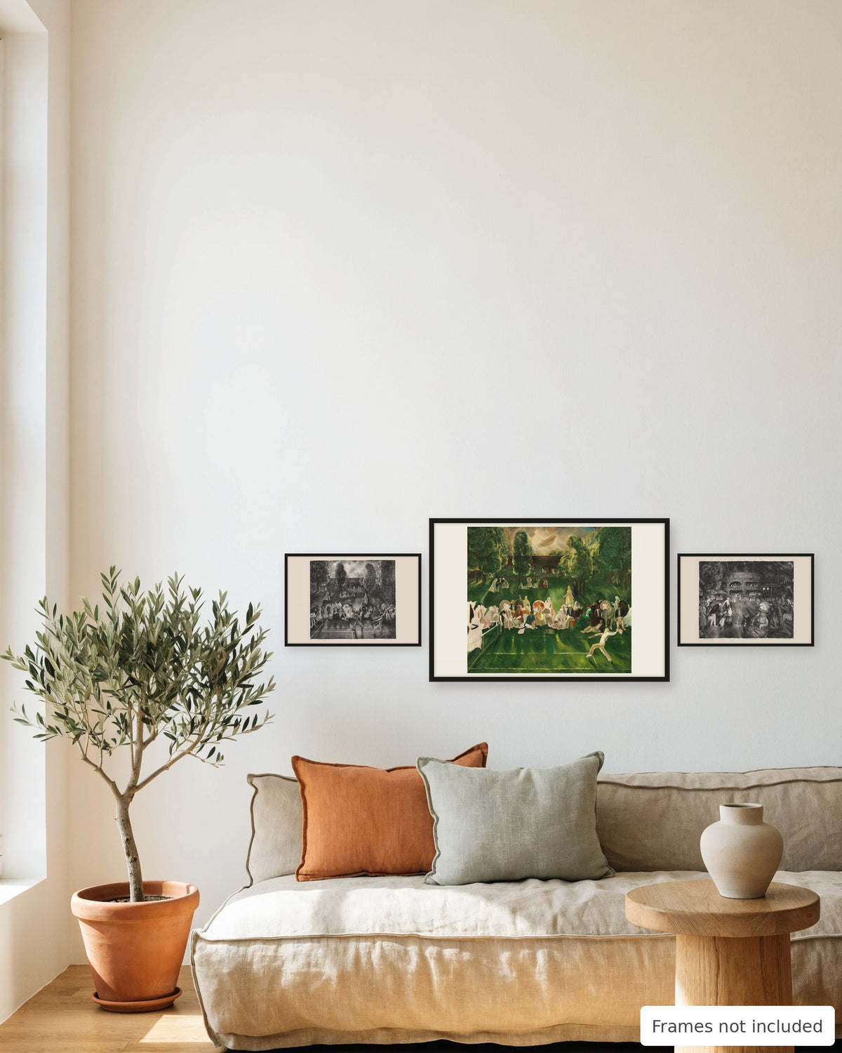 Main George Bellows tennis print set of 3 as a gallery wall in a living room