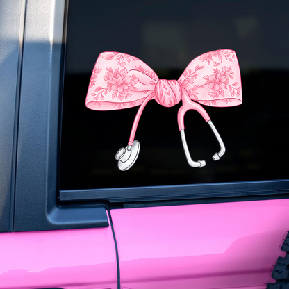 Nurse Bow Car Decal — Pink Girly Vinyl Sticker