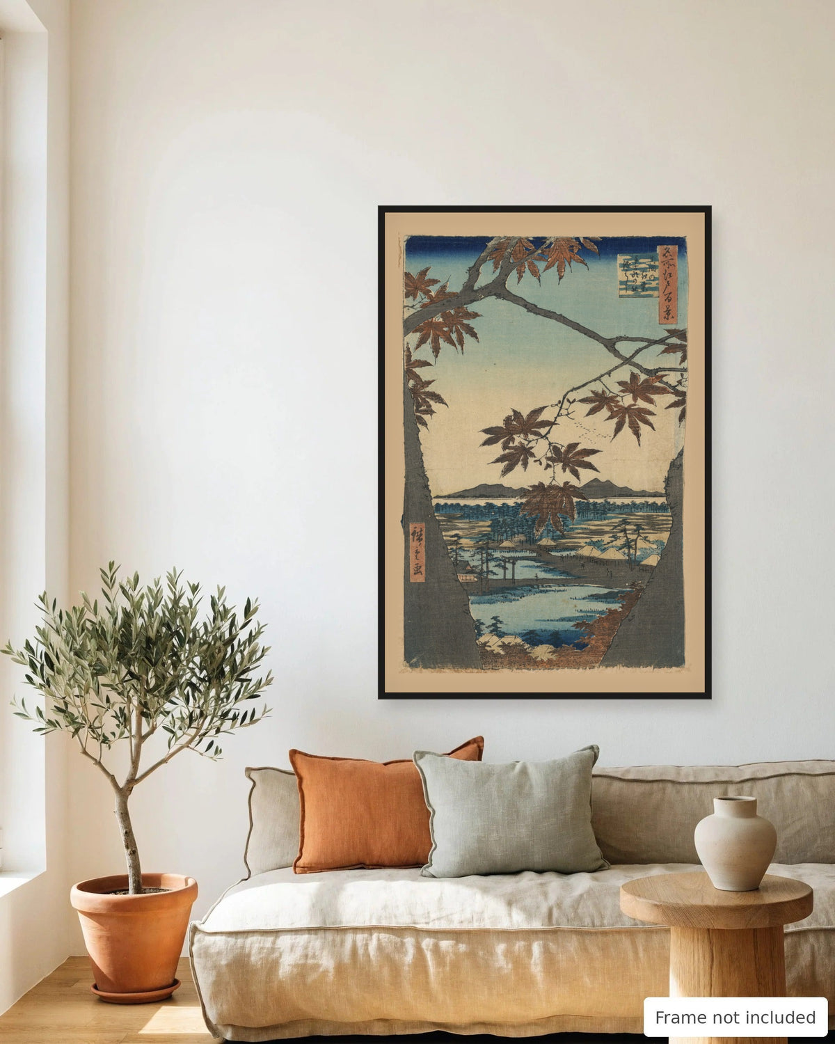 Maples at Mama by Hiroshige (1857) framed on a living room wall - frame not included