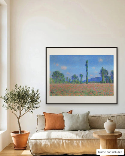 Poppy Field, Giverny by Claude Monet (1890-91) framed on a living room wall - frame not included