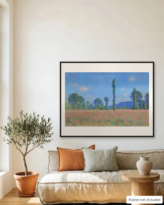 Poppy Field, Giverny by Claude Monet (1890-91) framed on a living room wall - frame not included