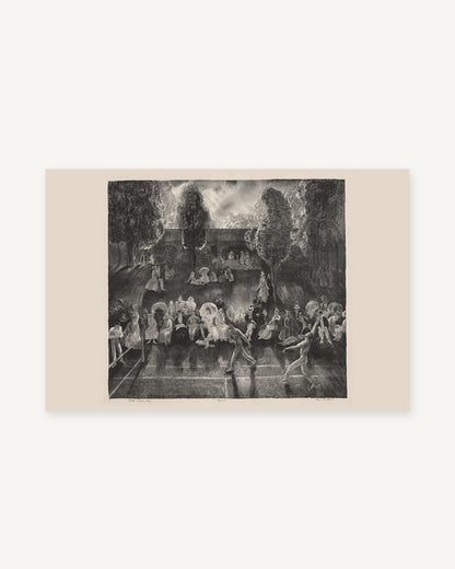 Unframed Tennis by George Bellows 1920 black and white lithograph print with paper border