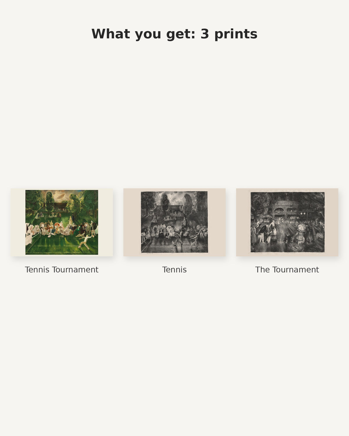What you get: George Bellows tennis print set of 3 - Tennis Tournament, Tennis, The Tournament