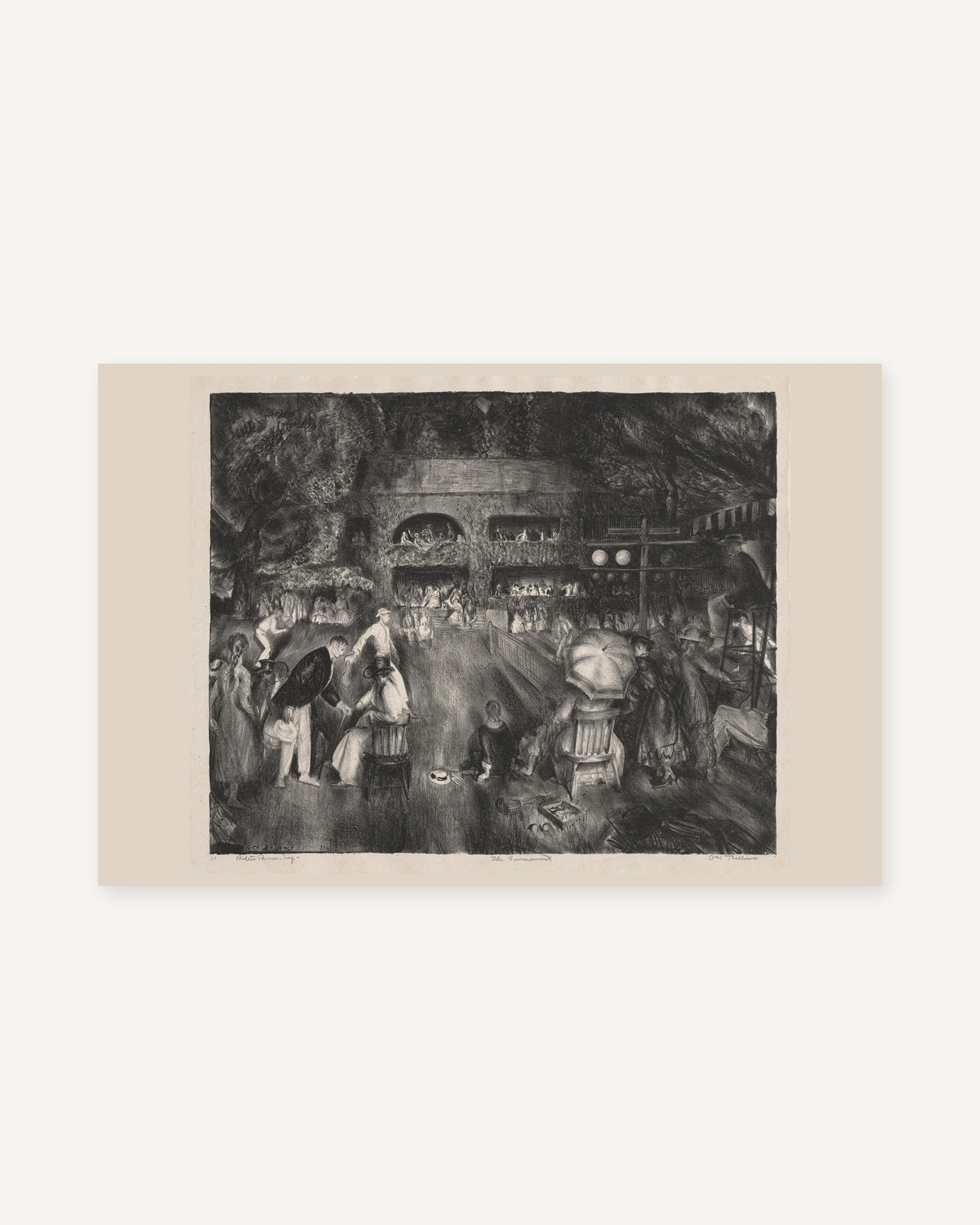 Unframed The Tournament by George Bellows 1920 black and white lithograph print with paper border