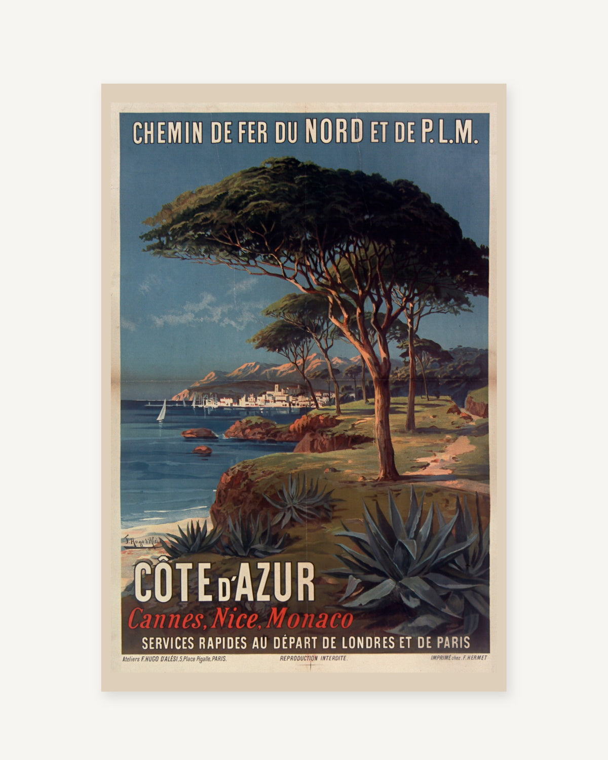 Cote d'Azur vintage travel poster (1897) - full print with white border