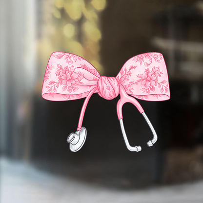 Nurse Bow Car Decal — Pink Girly Vinyl Sticker