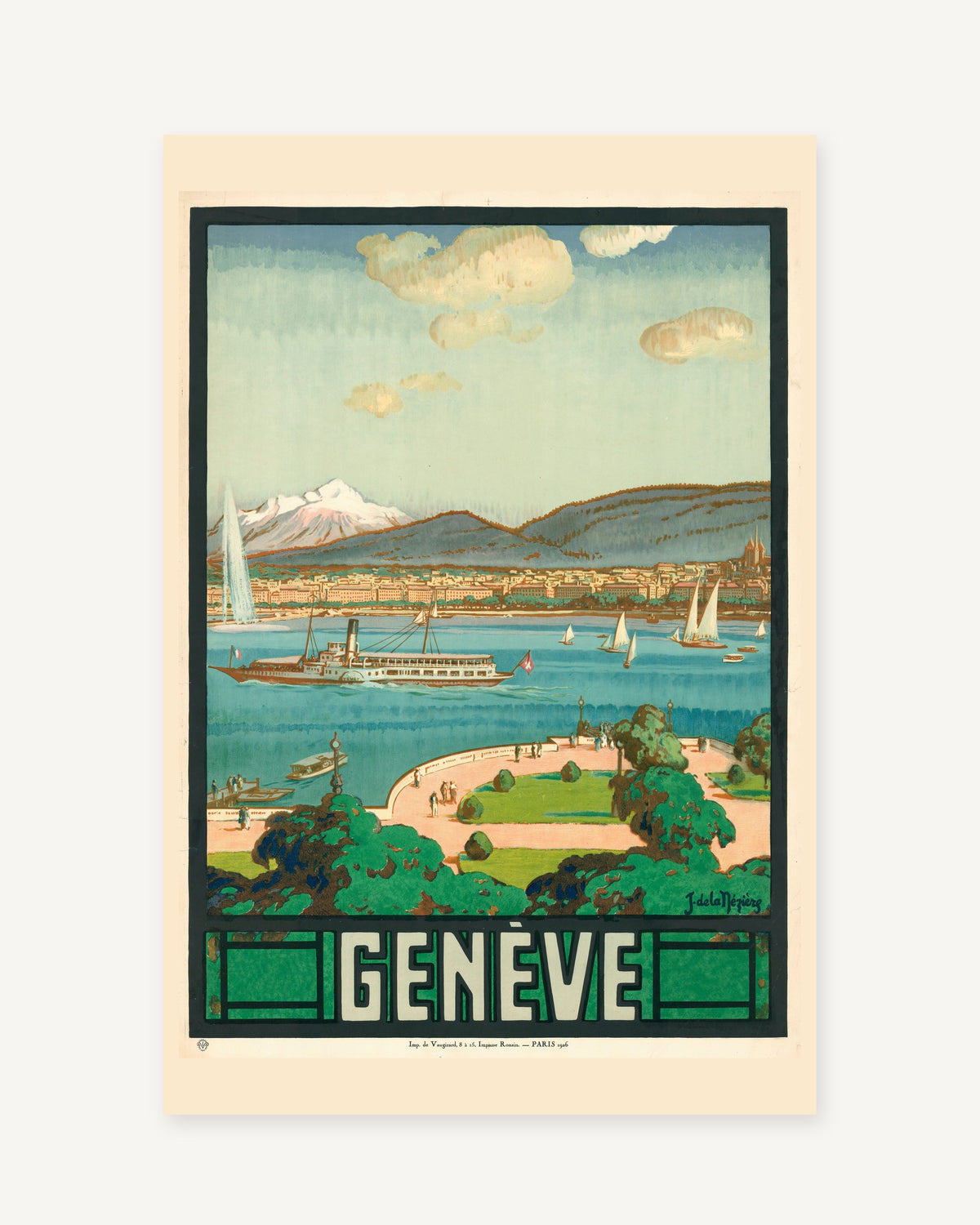 Geneva vintage travel poster (1926) - full print with white border