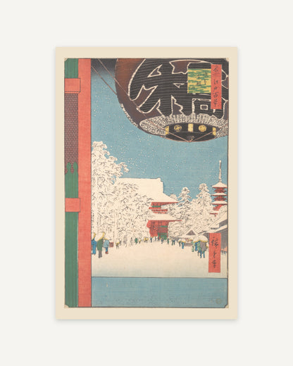 Kinryuzan Temple in Snow by Hiroshige (1856) Japanese woodblock print - full print with paper-tone margin