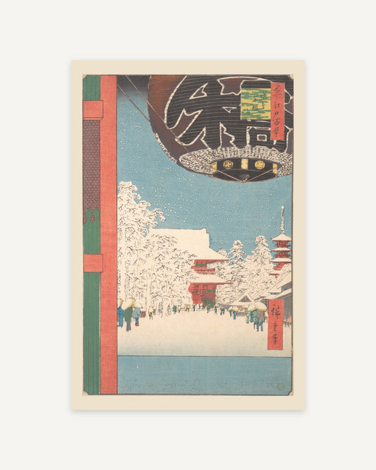 Kinryuzan Temple in Snow by Hiroshige (1856) Japanese woodblock print - full print with paper-tone margin