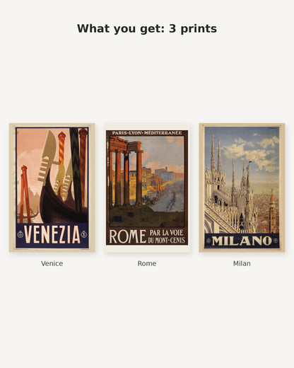What you get: 3 vintage Italian travel prints - Venice, Rome, Milan
