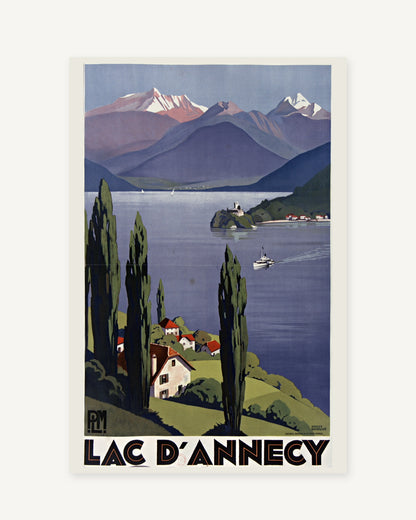 Lake Annecy vintage travel poster (1930) - full print with white border