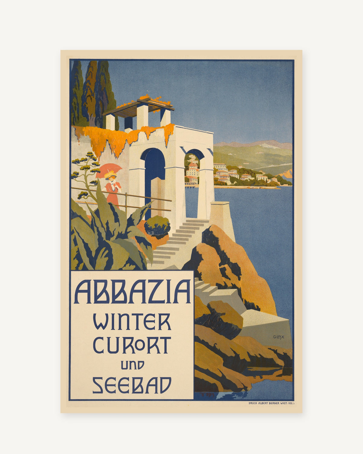 Opatija vintage travel poster (1911) - full print with white border