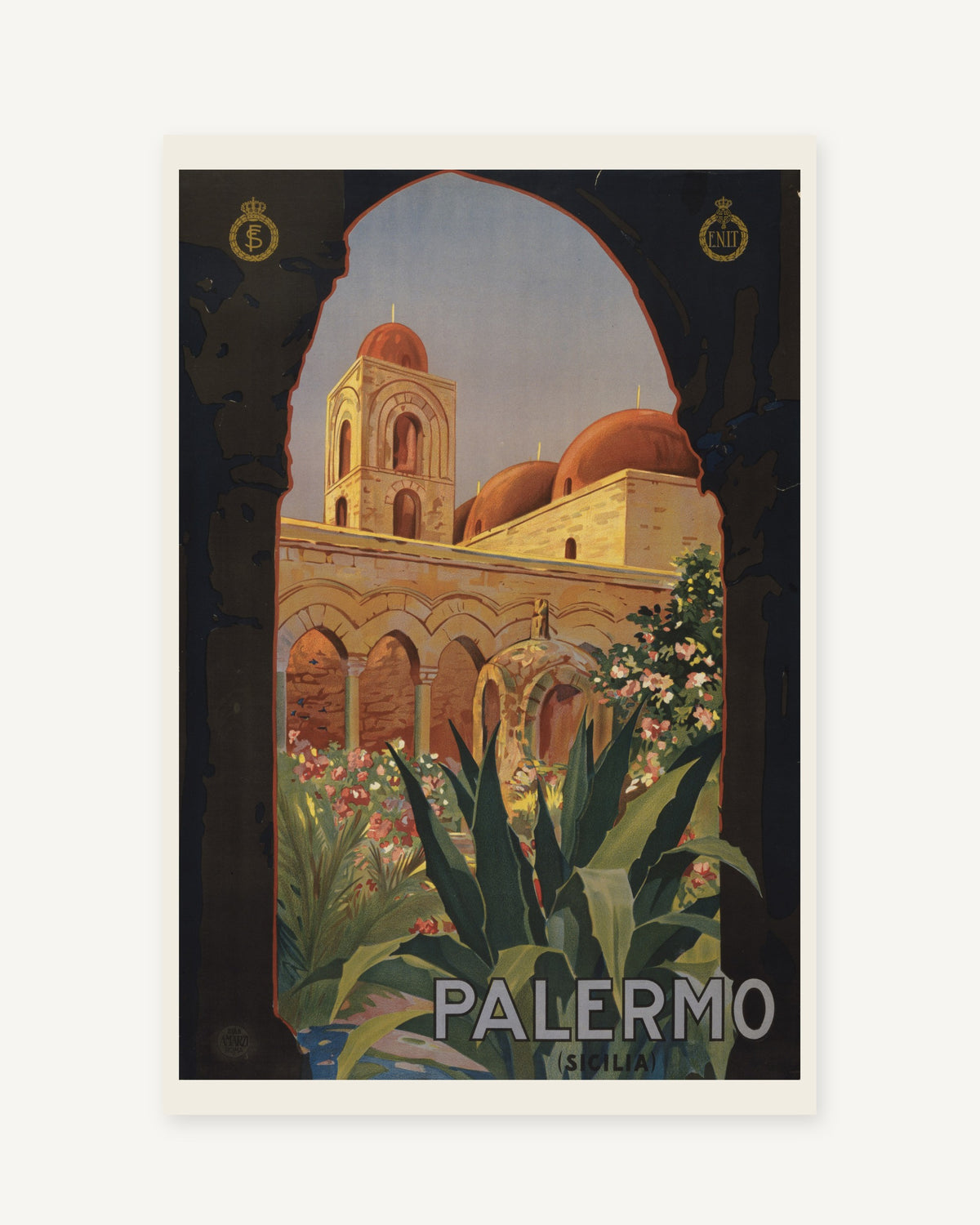 Palermo vintage travel poster (1920) - full print with white border