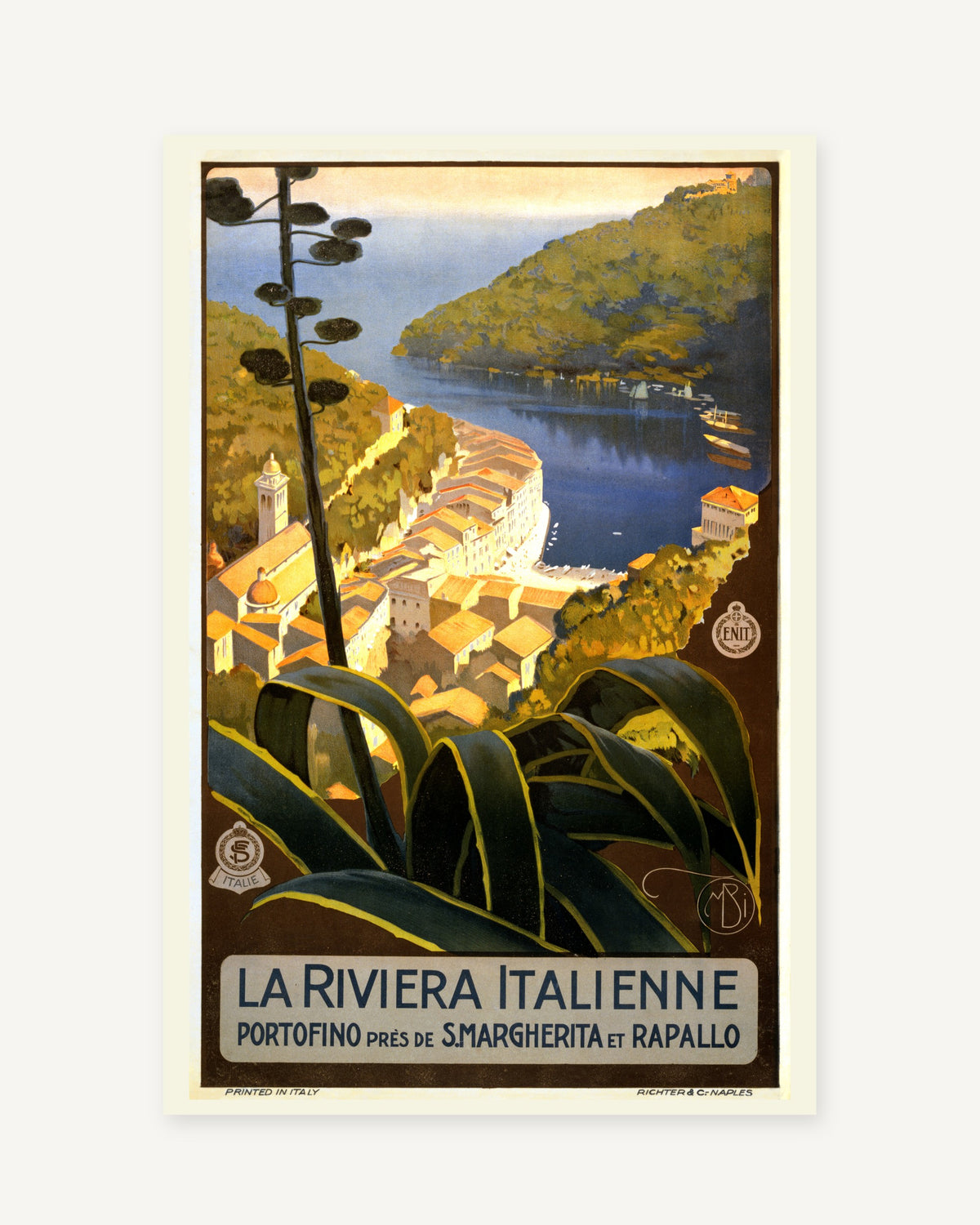 Portofino vintage travel poster (c. 1920) - full print with white border