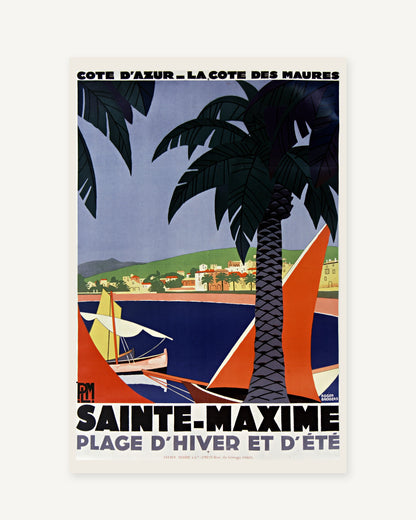 Sainte-Maxime vintage travel poster (1928) - full print with white border