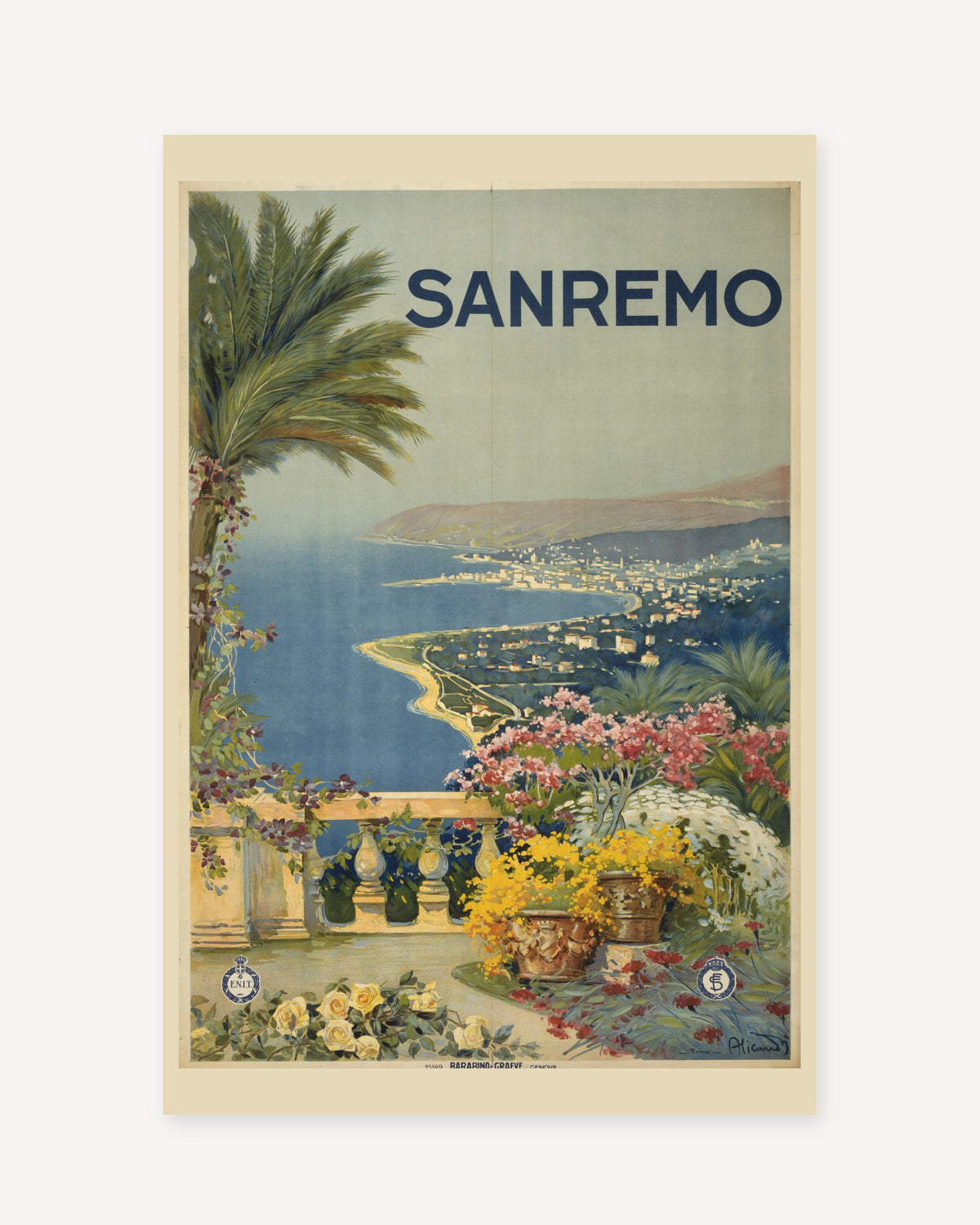 Sanremo vintage travel poster (1920) - full print with white border