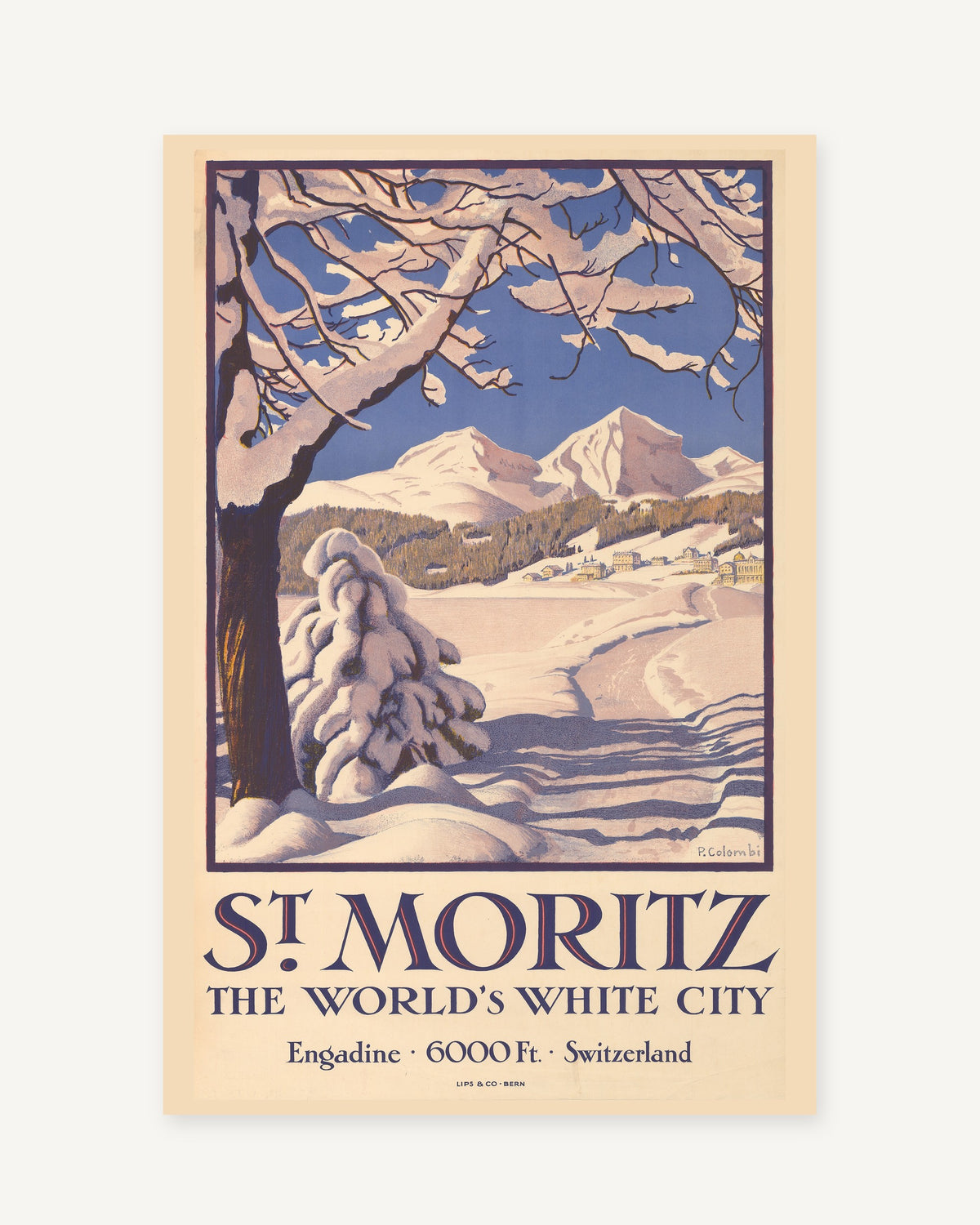St. Moritz vintage travel poster (1929) - full print with white border