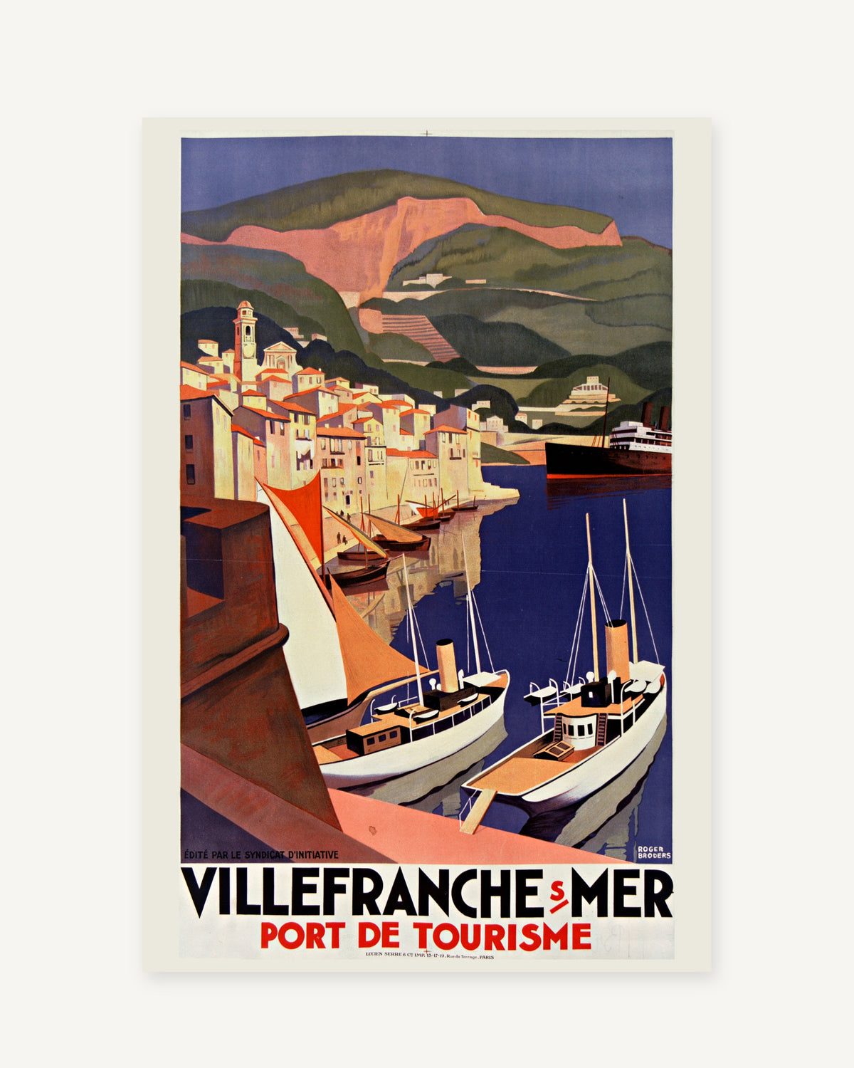 Villefranche-sur-Mer vintage travel poster (1929) - full print with white border