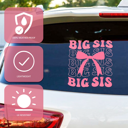 "Big Sis" Pink Bow Car Decal — Girly Vinyl Sticker