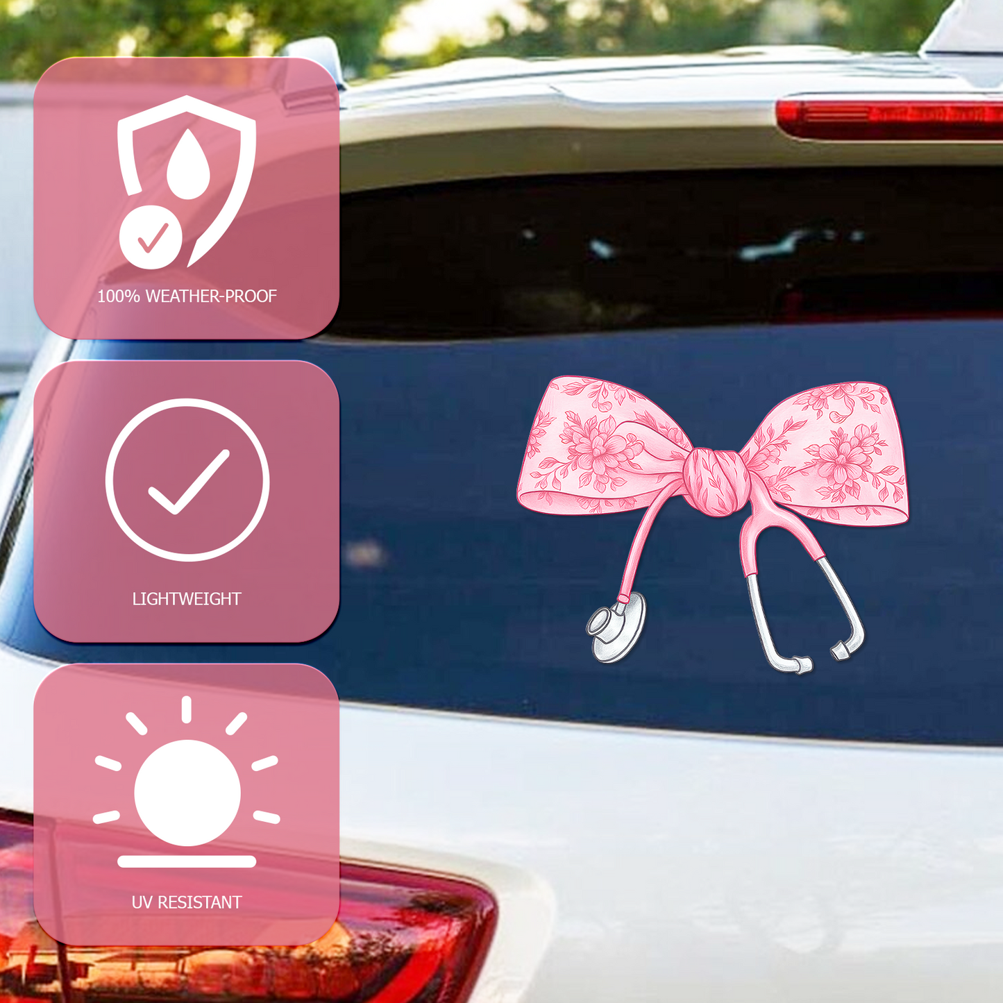 Nurse Bow Car Decal — Pink Girly Vinyl Sticker