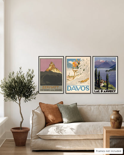 Alps vintage poster set of 3 gallery wall, second view