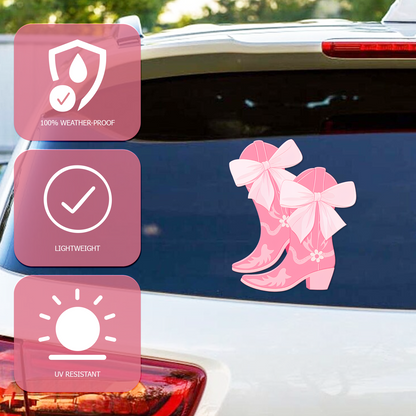 Flower Boots Car Decal — Cute Pink Bow Vinyl Sticker
