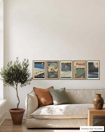 Hiroshige One Hundred Famous Views of Edo Print Set of 5 gallery wall, second view - frames not included