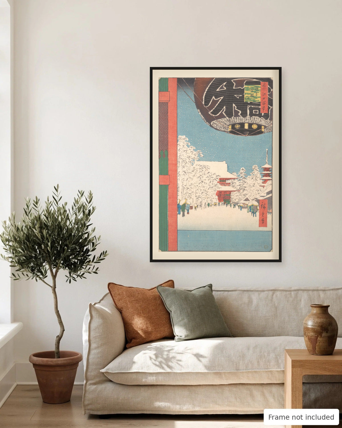 Kinryuzan Temple in Snow by Hiroshige (1856) on a living room wall, second view - frame not included