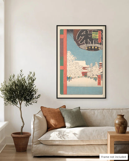 Kinryuzan Temple in Snow by Hiroshige (1856) on a living room wall, second view - frame not included