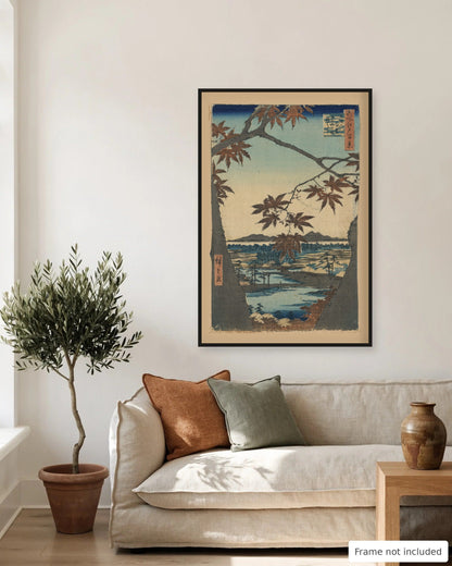 Maples at Mama by Hiroshige (1857) on a living room wall, second view - frame not included