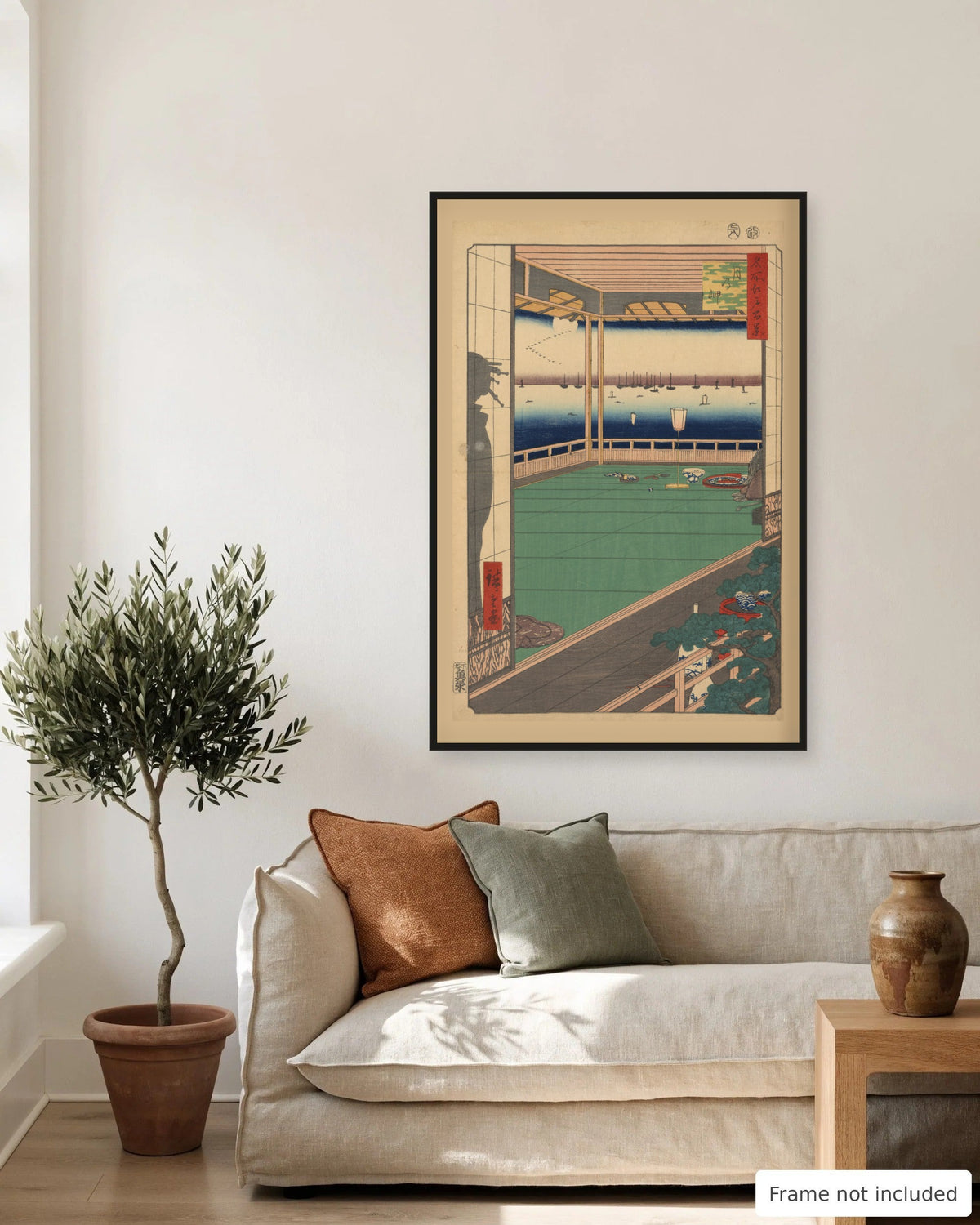 Moon-Viewing Point by Hiroshige (1857) on a living room wall, second view - frame not included
