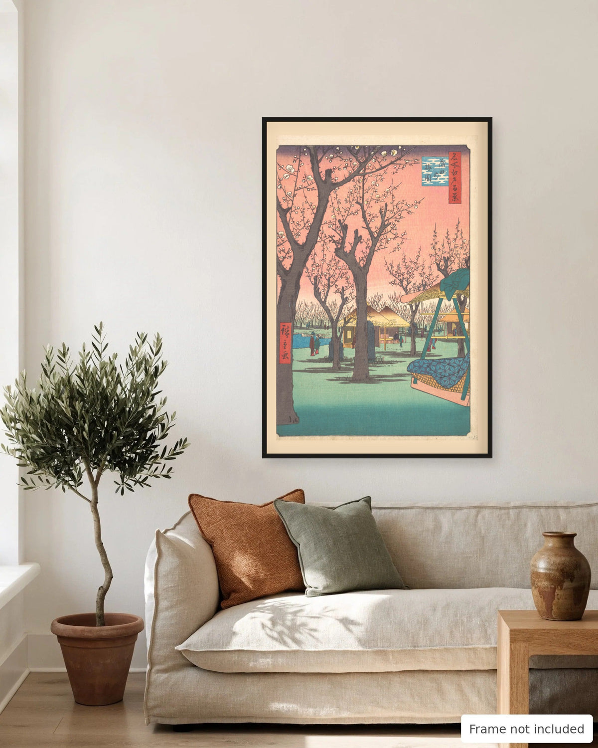 Plum Garden at Kamata by Hiroshige (1857) on a living room wall, second view - frame not included