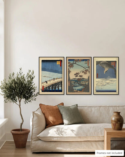 Hiroshige Seasons of Edo Print Set of 3 gallery wall, second view - frames not included