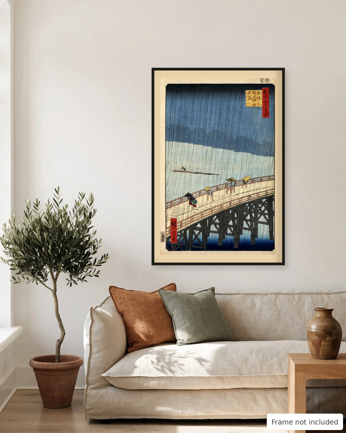 Sudden Shower over Shin-Ohashi Bridge by Hiroshige (1857) on a living room wall, second view - frame not included