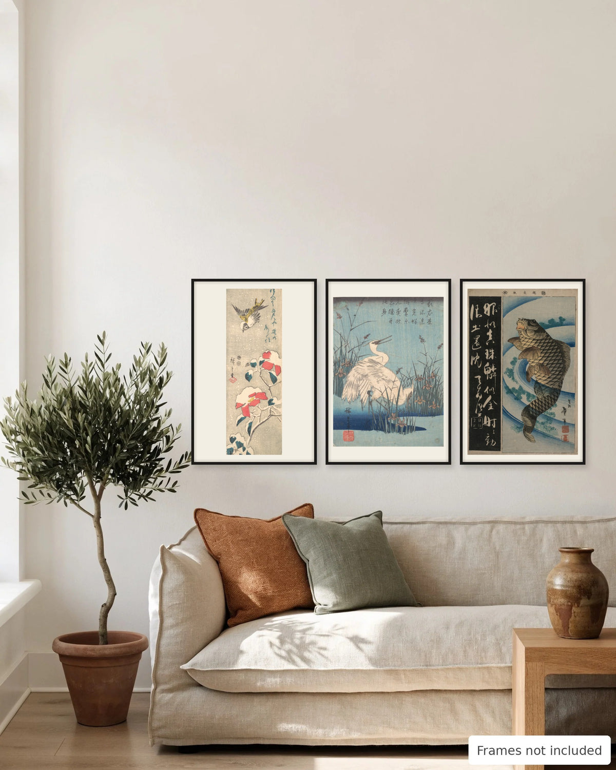 Japanese woodblock animal print set of 3 gallery wall, second view - frames not included