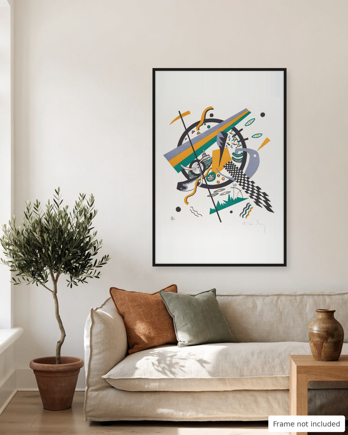 Small Worlds IV print by Wassily Kandinsky (1922) shown on a living room wall, second view