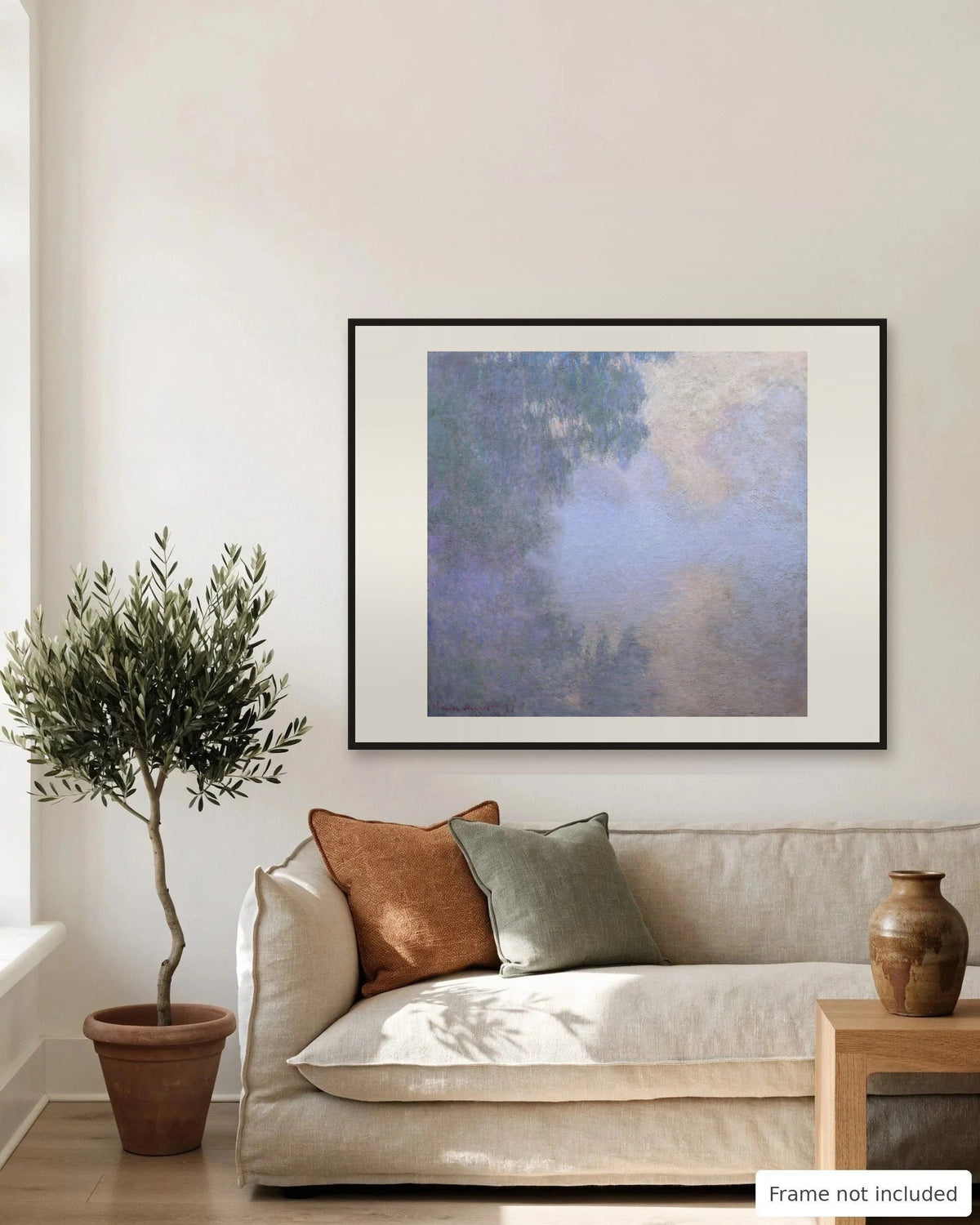 Seine near Giverny in the Mist by Claude Monet on a living room wall, second view - frame not included
