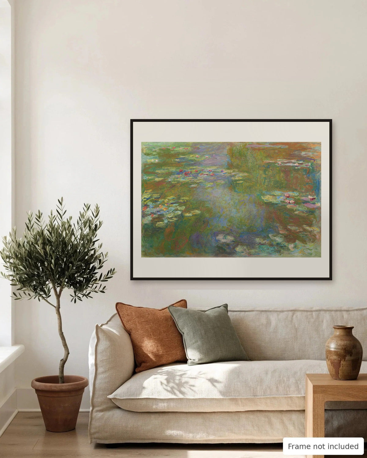 Water Lily Pond by Claude Monet on a living room wall, second view - frame not included