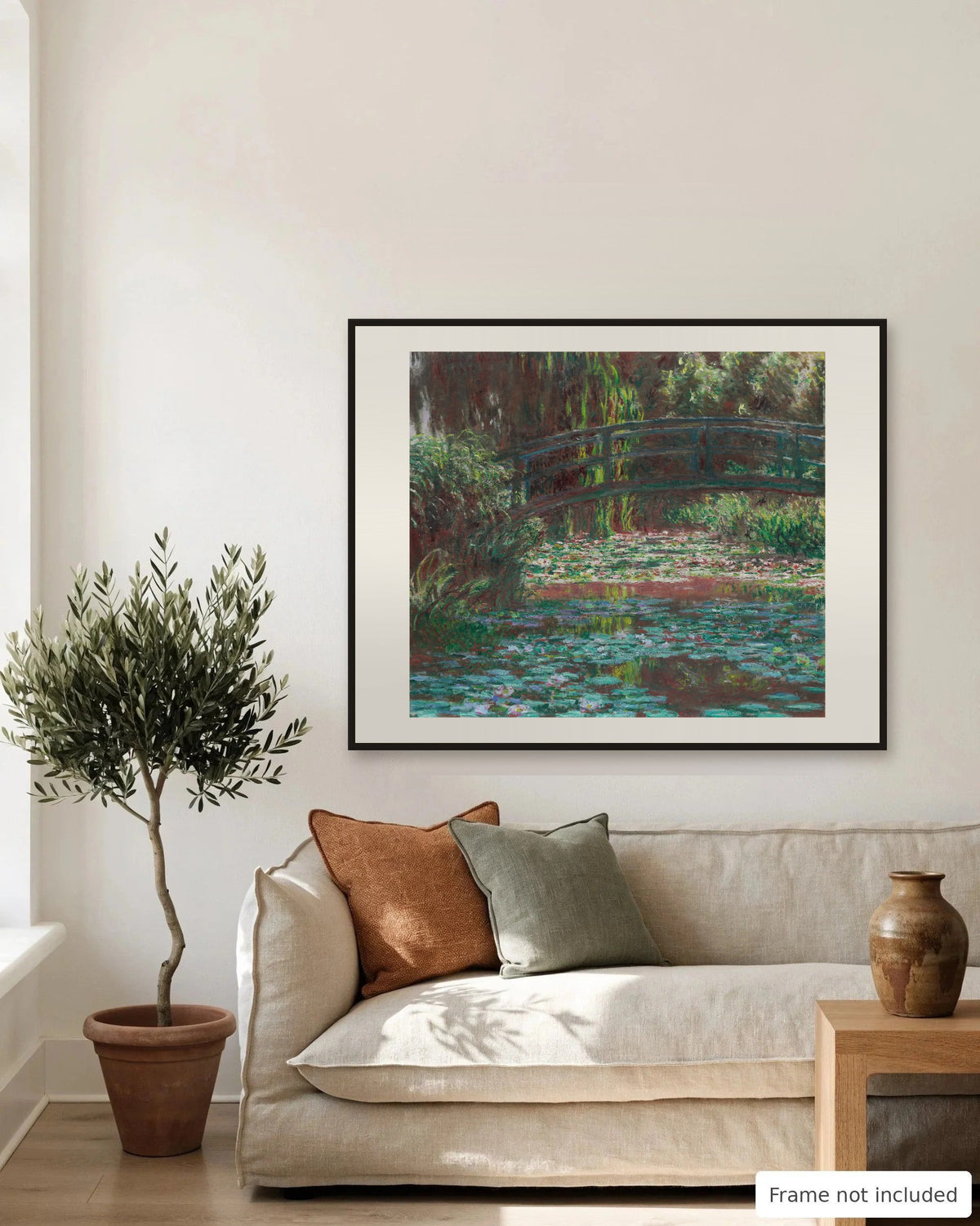 Monet Japanese Footbridge on a living room wall, second view - frame not included
