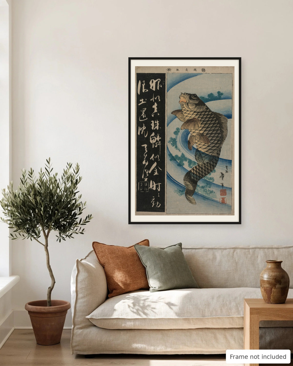 Carp and Waterweeds by Taito II (early 1830s) on a living room wall, second view - frame not included